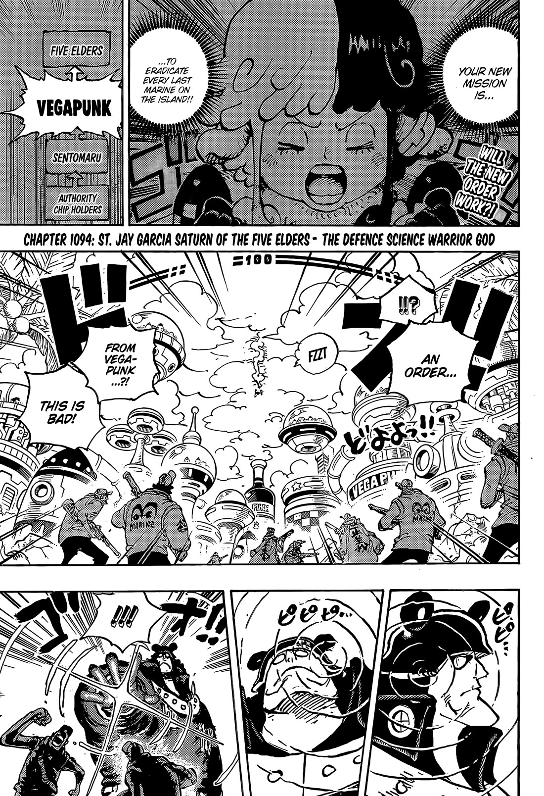 One Piece - Chapter 1094: St. Jay Garcia Saturn Of The Five Elders - The Defence Science Warrior God