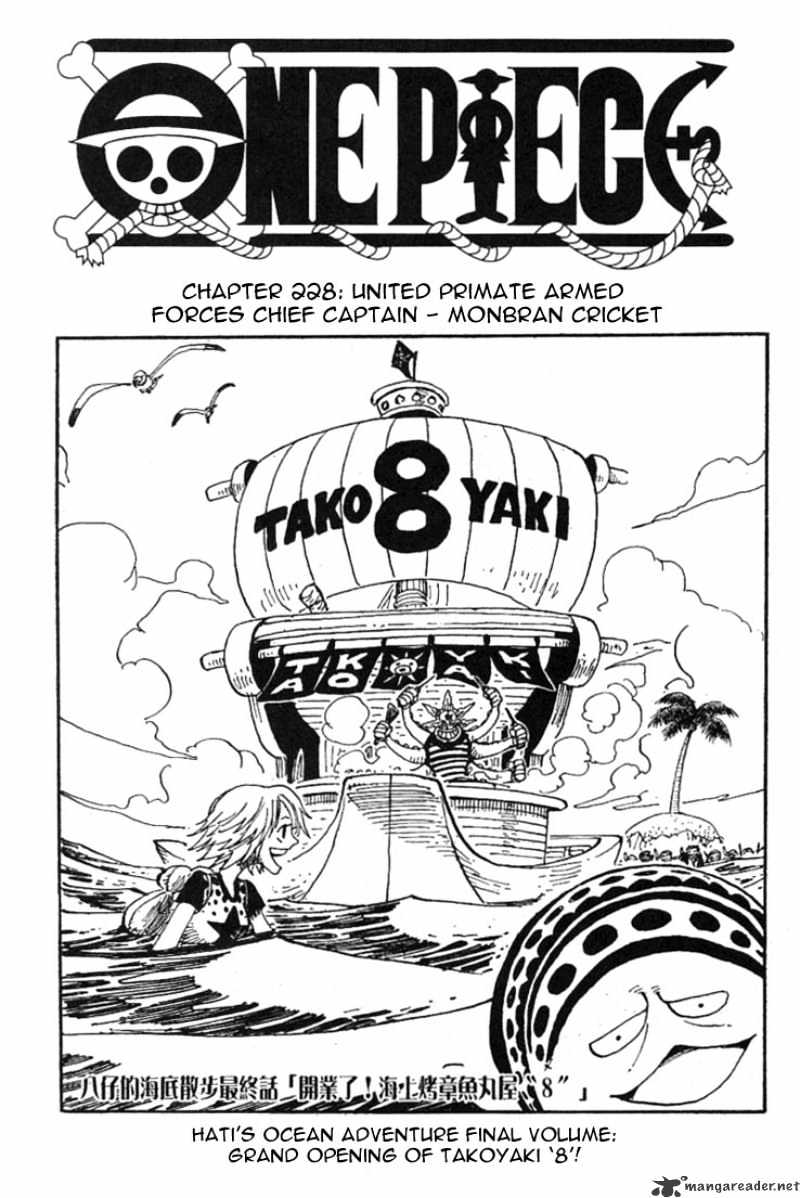 One Piece - Chapter 228 : United Primate Armed Forces Chief Captain-Monbran Cricket