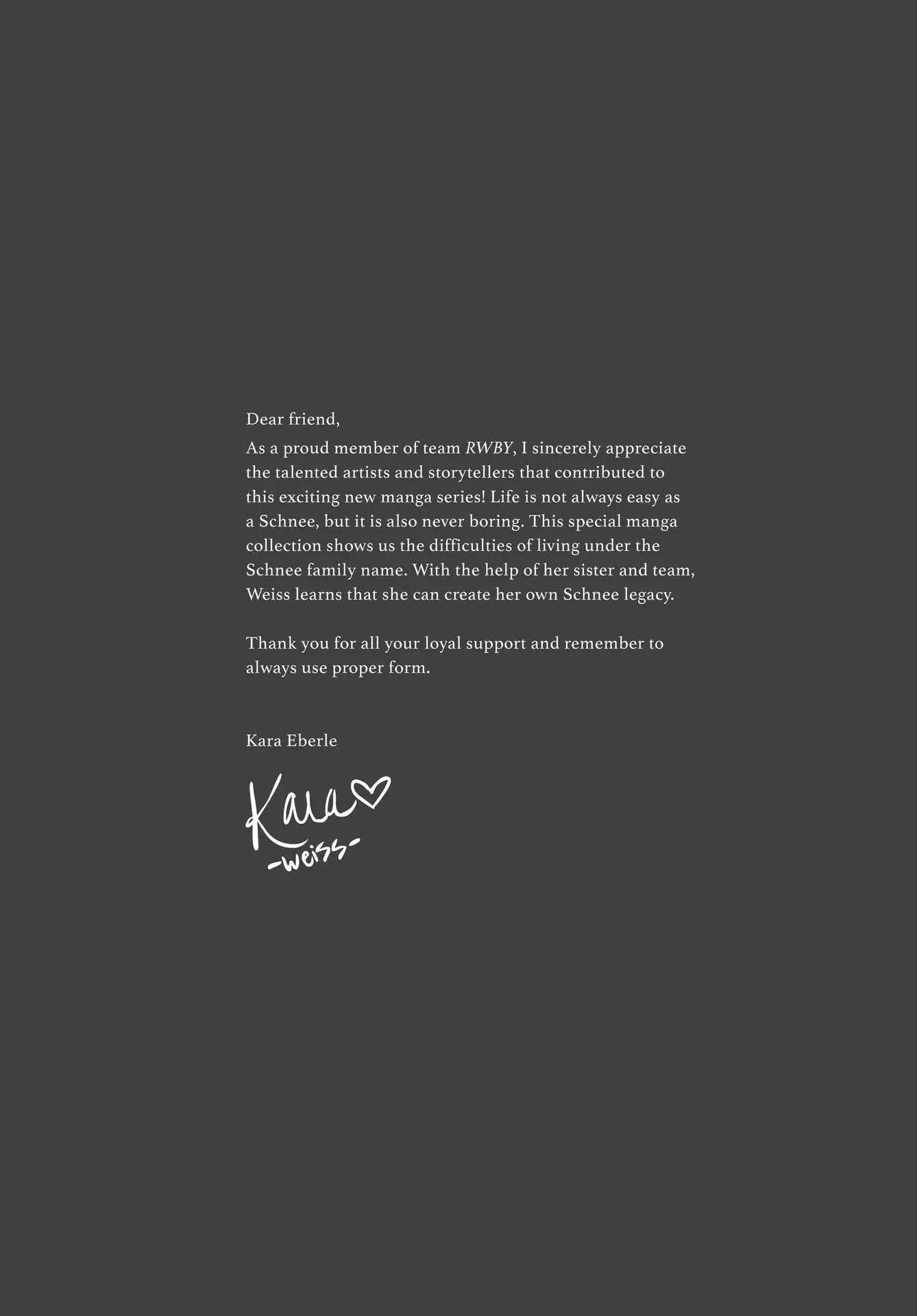 Rwby: Official Manga Anthology - Vol.2 Message From Kara Eberle