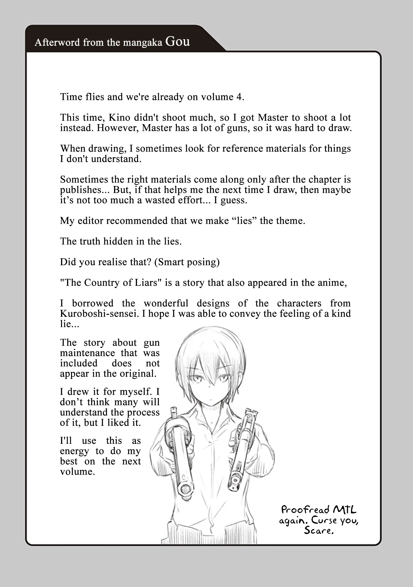 Kino's Journey (Gou) - Vol.4 Chapter 17.5: Extras