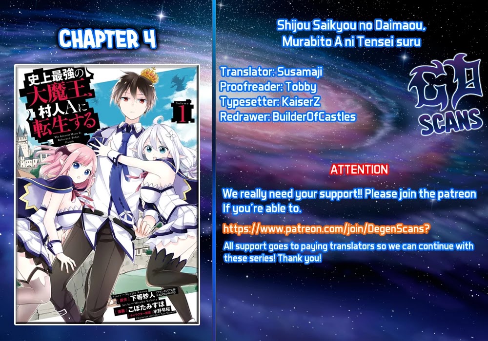 Shijou Saikyou No Daimaou, Murabito A Ni Tensei Suru - Chapter 4: The Former Demon Lord's Magic Lesson, Part One