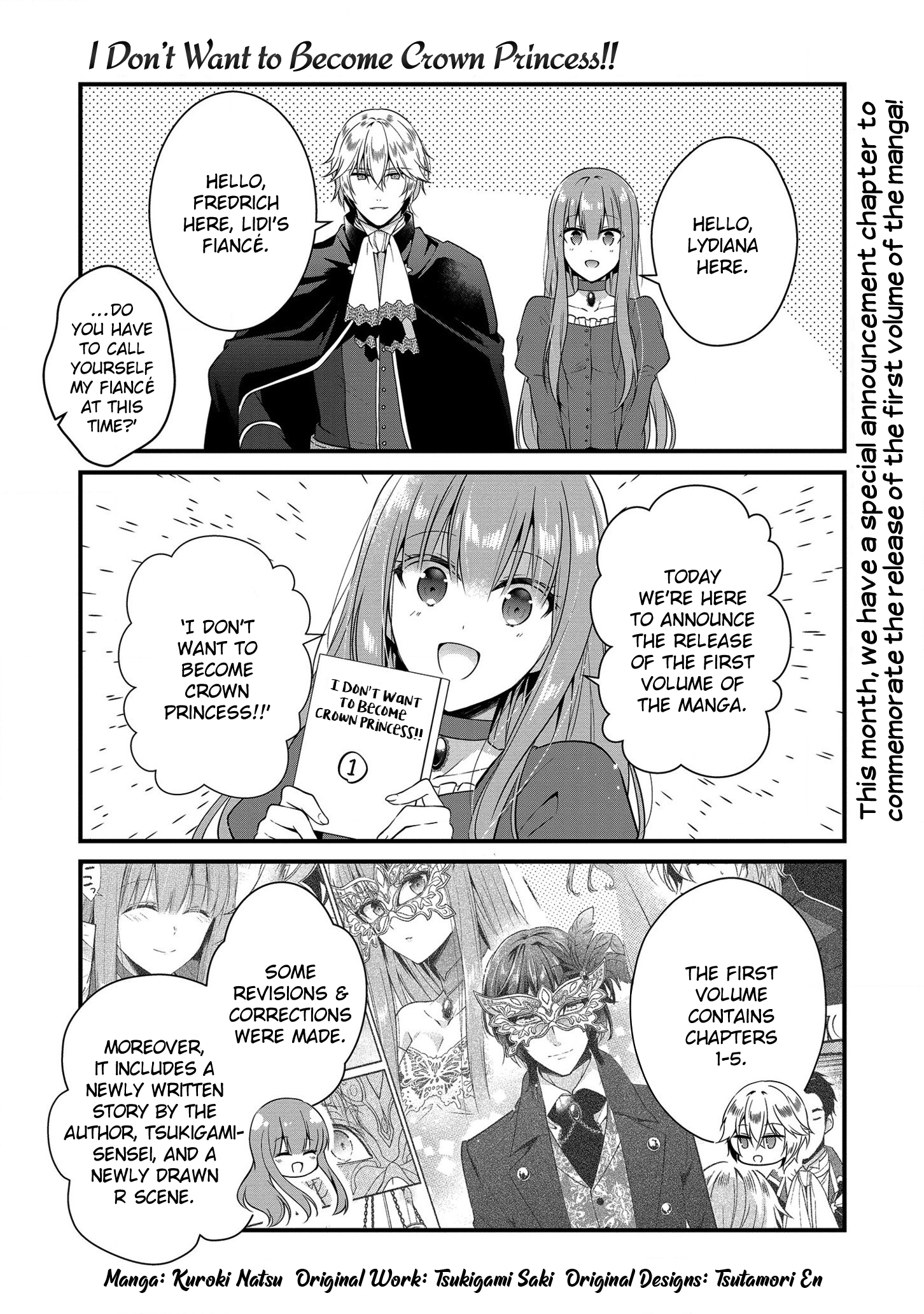 I Don't Want To Become Crown Princess!! - Chapter 5.5: Volume 1 Announcement