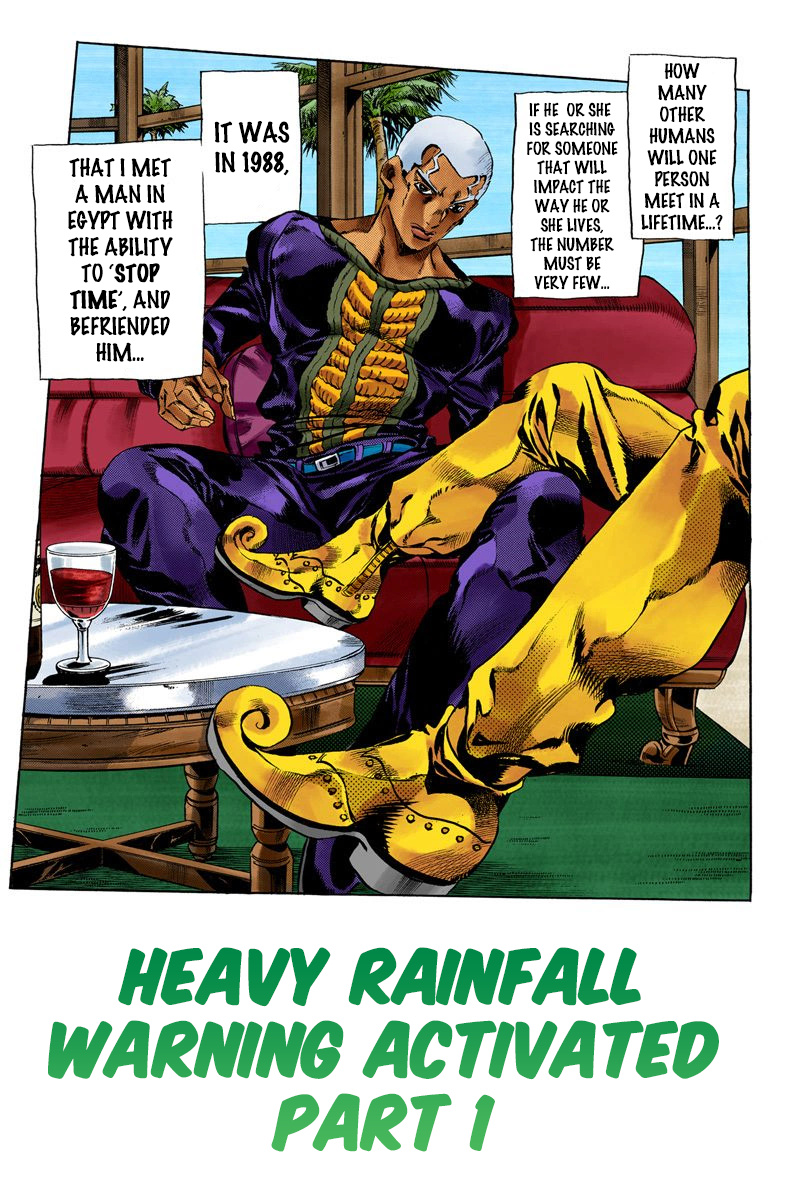 Jojo's Bizarre Adventure Part 6 - Stone Ocean - Vol.6 Chapter 48: Heavy Rainfall Warning Activated Part 1