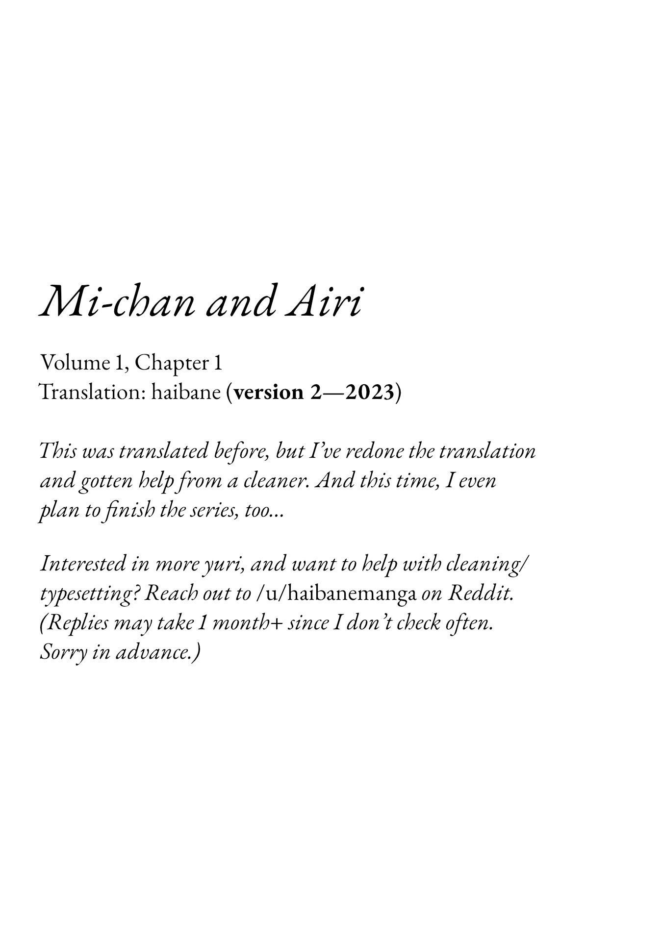 Mi-Chan To Airi - Vol.1 Chapter 1: Day 1